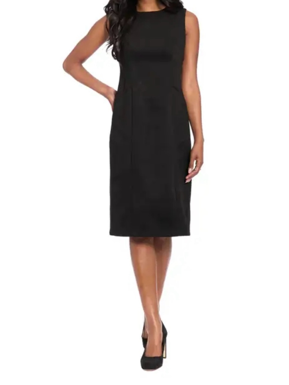London Times Black Sleeveless Sheath Dress